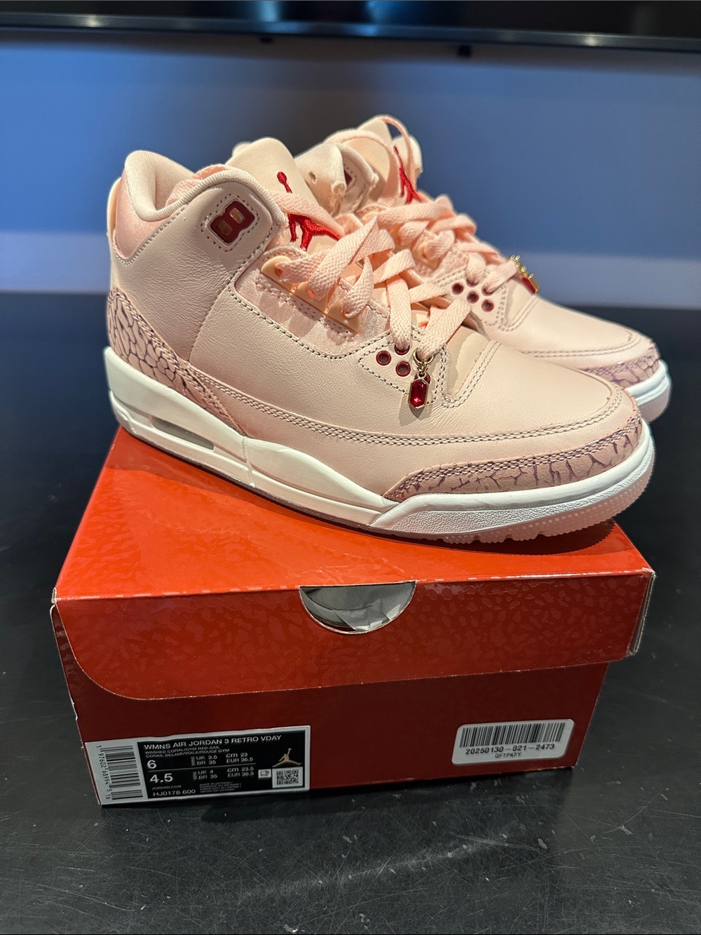 Jordan Women’s Pink Retro 3 Sneakers with Red Jumpman